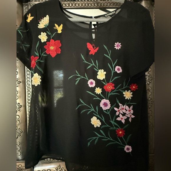 Express Black Top with Colorful Floral Embroidery - Picture 2 of 4